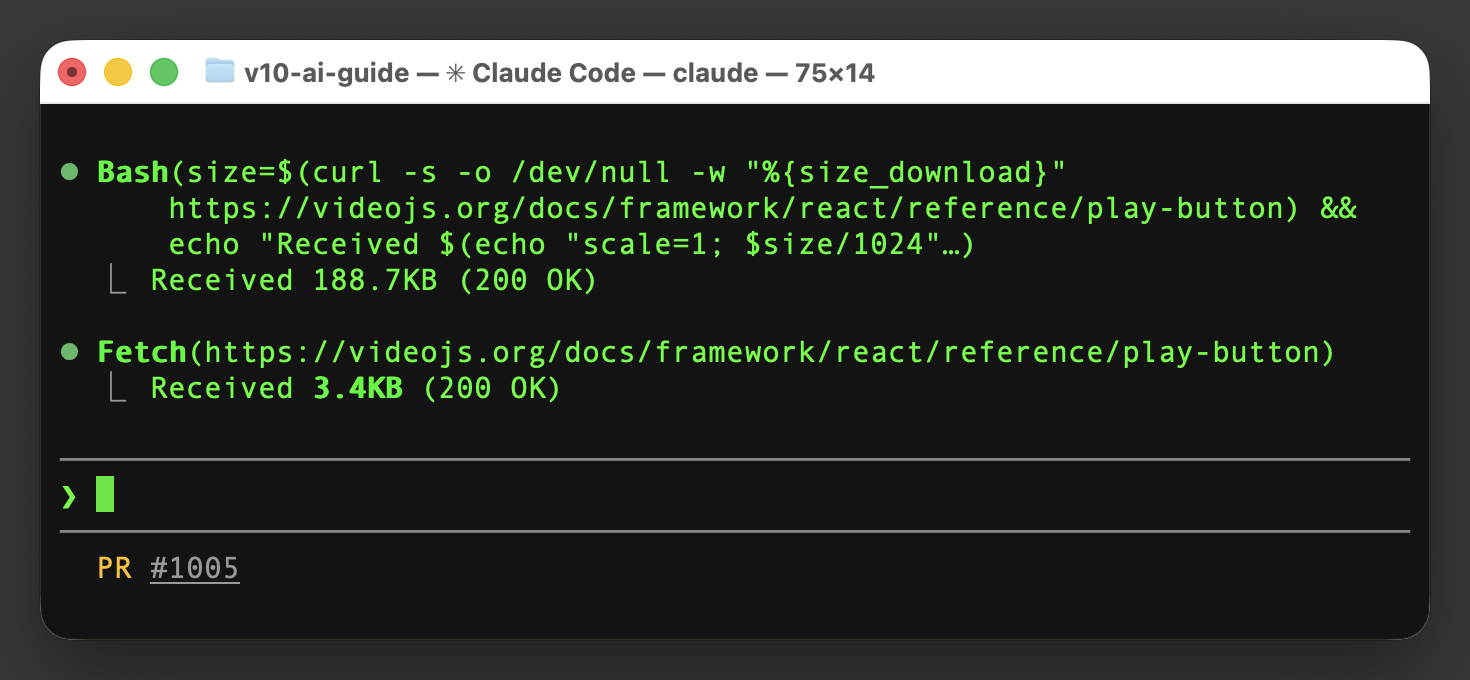 Fetching a doc URL returns 188.7KB of HTML; fetching the same URL with .md returns 3.4KB of markdown